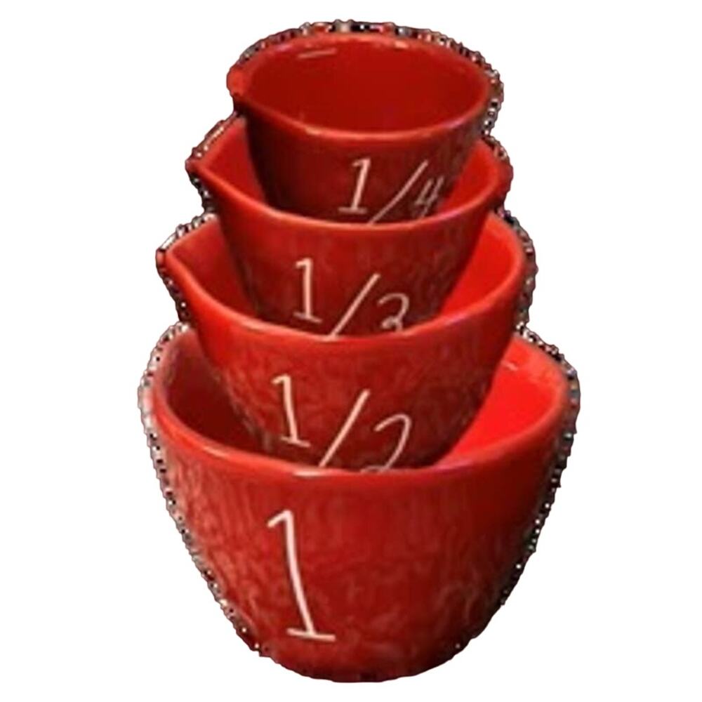 Rae Dunn RED Heart "1" Double Sided Valentine Measuring Cups NEW